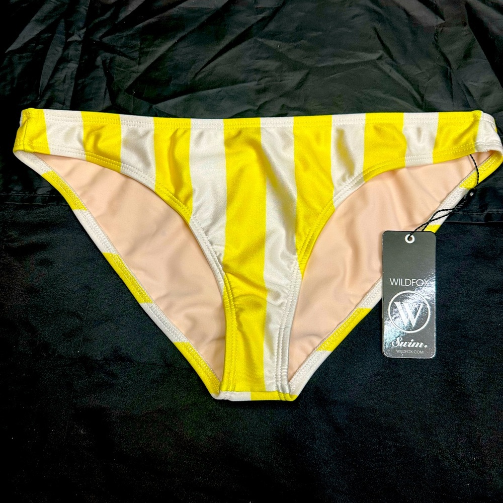 NWT! Wildfox Bikini Bottom, size Large. Yellow and White stripes